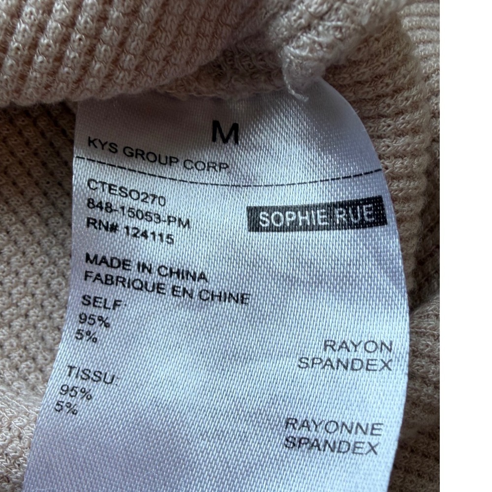 Sophie Rue Henley Top Womens Medium Beige Waffle Knit Crop Long Sleeve Casual - Picture 7 of 8